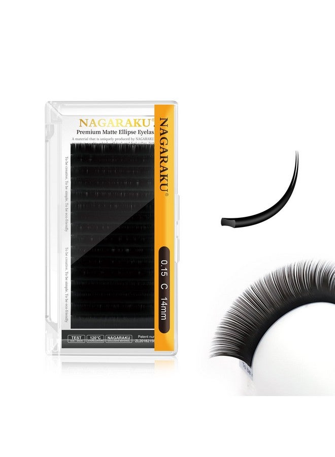 نجراكو ملحقات رموش القطع الناقص ذات الأطراف المزدوجة أخف وأرق وأطراف مسطحة منفصلة رموش فردية 0.15 مم C تجعيد 14 مم أسود غير لامع من فرو المنك الصناعي لوازم الرموش الصناعية الكلاسيكية 16 صفًا - Image 1