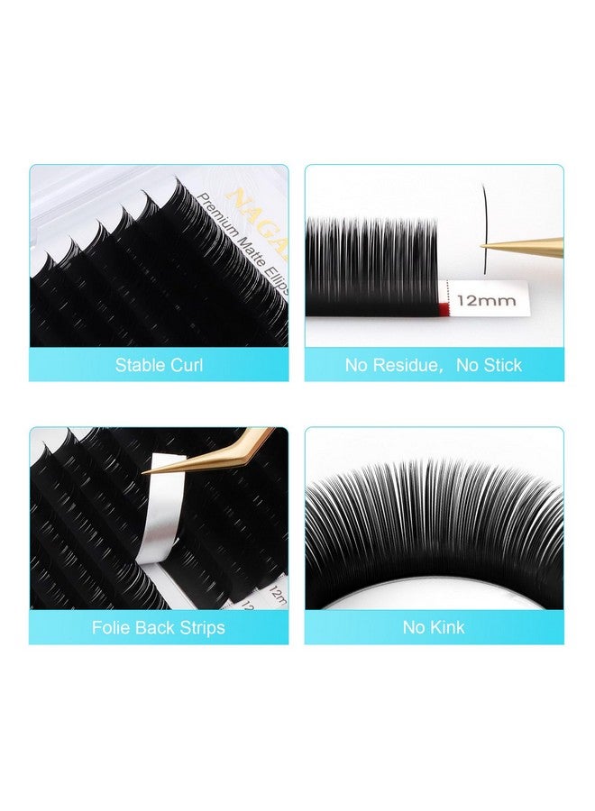 نجراكو ملحقات رموش القطع الناقص ذات الأطراف المزدوجة أخف وأرق وأطراف مسطحة منفصلة رموش فردية 0.15 مم C تجعيد 14 مم أسود غير لامع من فرو المنك الصناعي لوازم الرموش الصناعية الكلاسيكية 16 صفًا - Image 5