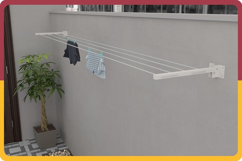 Boniry Foldable Wall Mounted Cloth Drying Stand with 40 Feet Rope and Fasteners Set for Clothes Hanger for Home, Balcony Cloth Drying Rack (Powder Coated, Metal) - Image 4