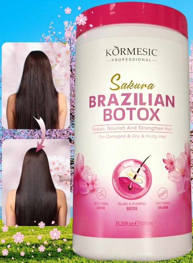 Kormesic 1000 مل قناع شعر بوتوكس برازيلي ساكورا مع الكيراتين والكولاجين، إصلاح وتغذية وتقوية بصيلات الشعر، إصلاح الشعر الجاف التالف، استعادة ملء وتنعيم الشعر، قناع علاج الشعر - Image 1