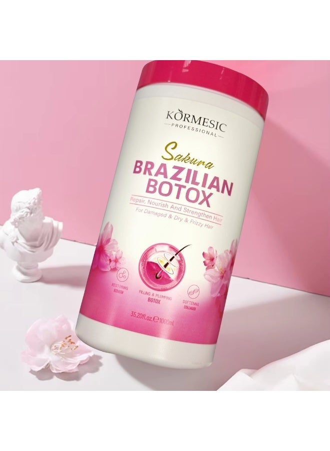 Kormesic 1000 مل قناع شعر بوتوكس برازيلي ساكورا مع الكيراتين والكولاجين، إصلاح وتغذية وتقوية بصيلات الشعر، إصلاح الشعر الجاف التالف، استعادة ملء وتنعيم الشعر، قناع علاج الشعر - Image 3