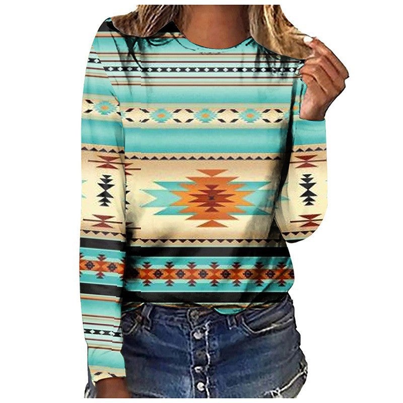 T-Shirt Retro Series Digital 3D Printing Women'S Street Long Sleeve Sports T-Shirt Top - Image 1