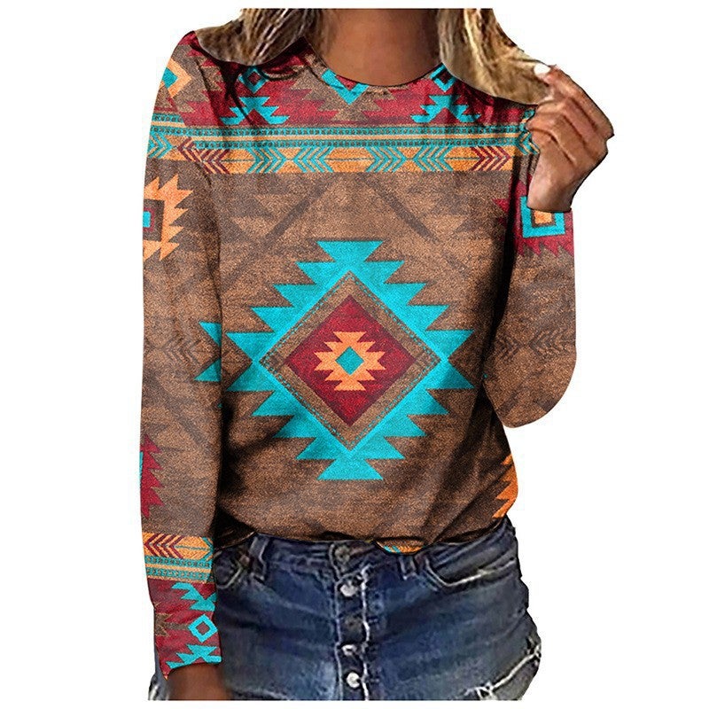 T-Shirt Retro Series Digital 3D Printing Women'S Street Long Sleeve Sports T-Shirt Top - Image 3