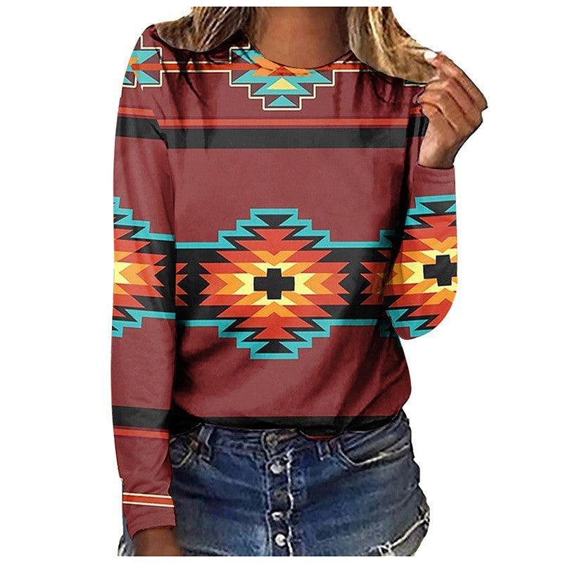 T-Shirt Retro Series Digital 3D Printing Women'S Street Long Sleeve Sports T-Shirt Top - Image 5