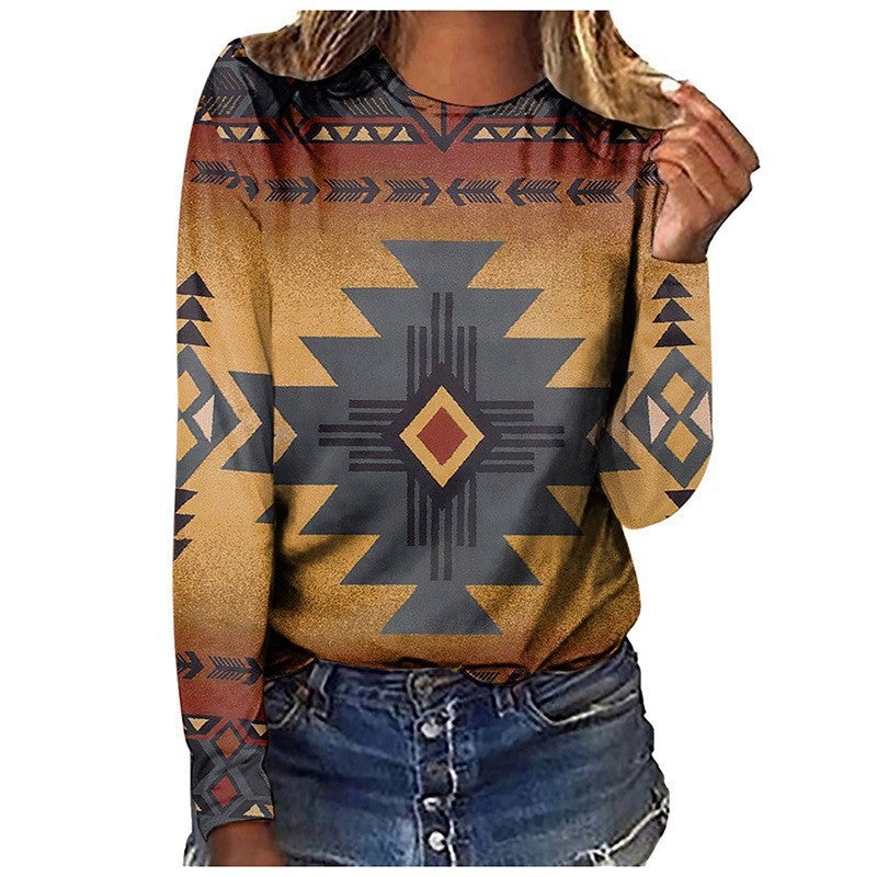 T-Shirt Retro Series Digital 3D Printing Women'S Street Long Sleeve Sports T-Shirt Top - Image 2