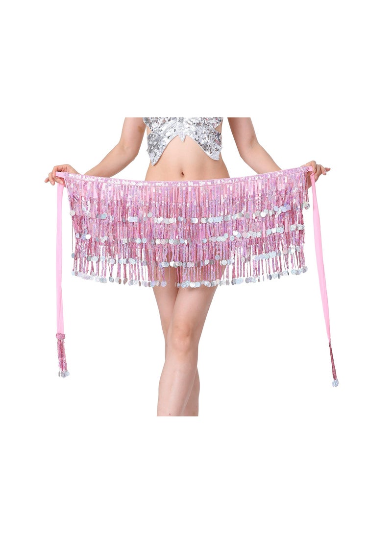 SYOSI Womens Belly Dance Hip Scarf Tassel Skirt Fringe Wrap Rave Sequin for Costume Zumba Yoga Class Performance  - Image 1
