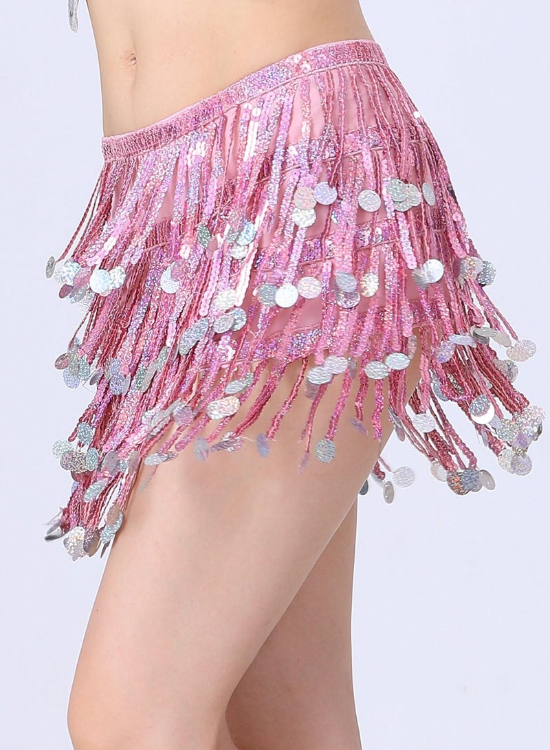 SYOSI Womens Belly Dance Hip Scarf Tassel Skirt Fringe Wrap Rave Sequin for Costume Zumba Yoga Class Performance  - Image 3