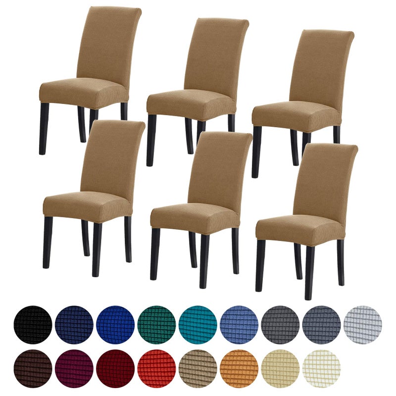 Howhic Stretch Chair Covers for Dining Room Set of 6 Removable Washable Dining Room Chair Covers Dining Chair Slipcovers Seat Protector Great Home Decor and Banquet Upholstery Tan 6 Pack