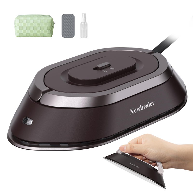 Newbealer Newbealer Travel Iron with Global Voltage 100240V Mini Dry Iron for Clothes No Steam Max 300W 60s Heat Up 302 NonStick Ceramic Soleplate 08lbs UltraLightweight Brown 