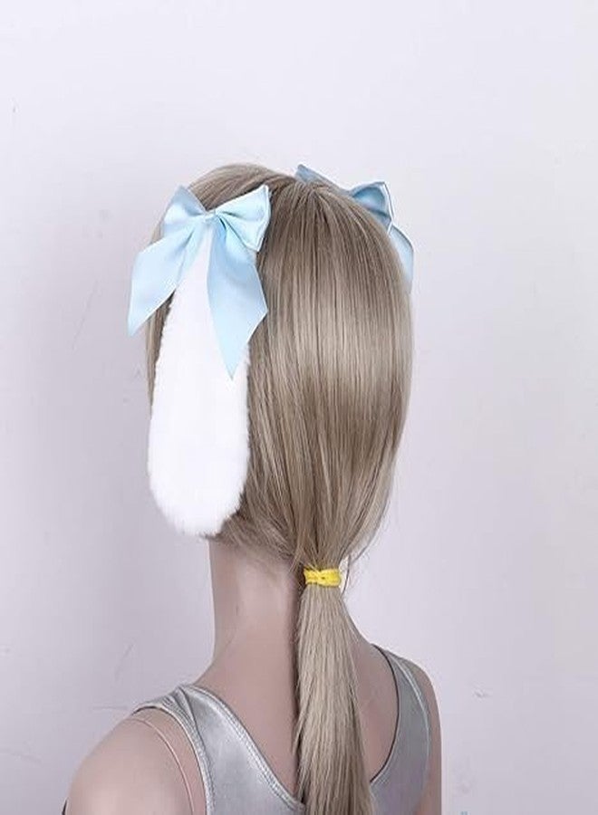 زوج واحد من مشابك شعر على شكل آذان أرنب قطيفة زرقاء للبنات، مزينة بشريط على شكل فيونكة، سهلة الارتداء، إكسسوارات شعر، مشابك شعر - Image 5