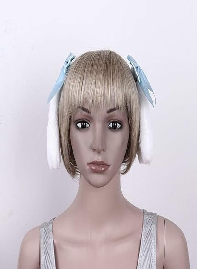 زوج واحد من مشابك شعر على شكل آذان أرنب قطيفة زرقاء للبنات، مزينة بشريط على شكل فيونكة، سهلة الارتداء، إكسسوارات شعر، مشابك شعر - Image 3