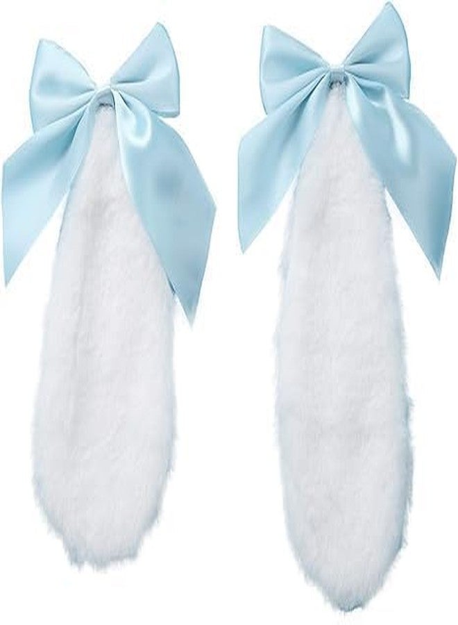 زوج واحد من مشابك شعر على شكل آذان أرنب قطيفة زرقاء للبنات، مزينة بشريط على شكل فيونكة، سهلة الارتداء، إكسسوارات شعر، مشابك شعر - Image 1