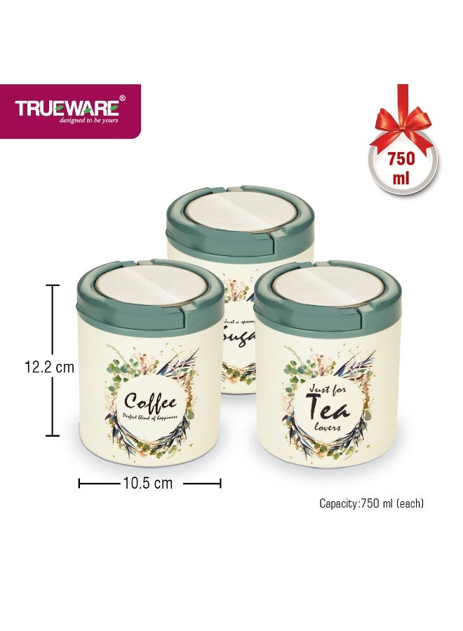 Trueware علب تخزين الشاي والقهوة من ترو وير، قابلة للرفع | طقم من 3 قطع | علب | 750 مل لكل علبة | محكمة الإغلاق | خالية من مادة BPA | مصنوعة من مواد آمنة غذائيًا 100% | مقاومة للروائح | تخزين المطبخ | أدوات المطبخ | بلاستيك - Image 2