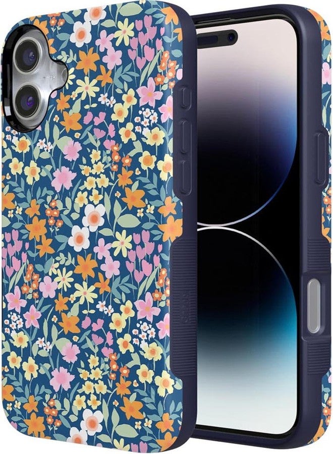 Casely جراب Casely لهاتف iPhone 16 | تصميم زهور كامل | أزرق داكن بنقشة زهور | تصميم جريء وواقي | متوافق مع MagSafe - Image 3