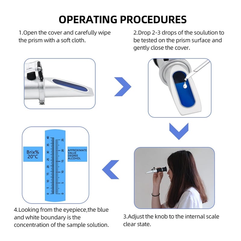 Refractometer, Handheld Alcohol Sugar Refractometer Wine Concentration Meter Densitometer 0-25% Alcohol Beer 0-40% Grapes Refractometer - Image 4