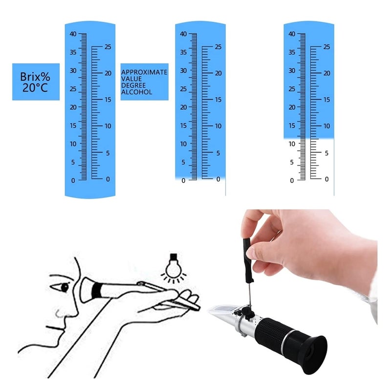 Refractometer, Handheld Alcohol Sugar Refractometer Wine Concentration Meter Densitometer 0-25% Alcohol Beer 0-40% Grapes Refractometer - Image 3