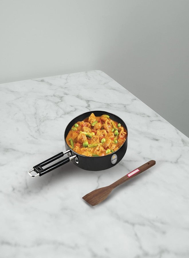 FLIXBLOOM Perfect 3MM Black Kitchen Hard Anodised Induction Base PFOA Free Omlette Egg Pan, Frying Pan (Fry Pan) with Wooden Spatula (Spoon) Made in India (1.2 Litre Frying Pan with Spatula) - Image 1