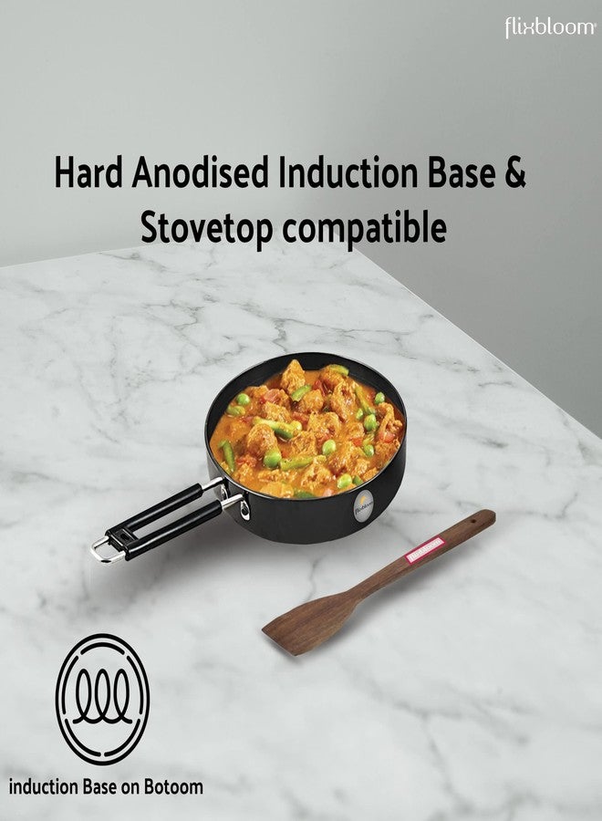 FLIXBLOOM Perfect 3MM Black Kitchen Hard Anodised Induction Base PFOA Free Omlette Egg Pan, Frying Pan (Fry Pan) with Wooden Spatula (Spoon) Made in India (1.2 Litre Frying Pan with Spatula) - Image 3