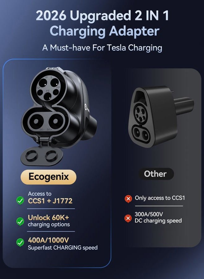 Ecogenix Upgraded 2in1 CCS & J1772 to Tesla Adapter, 250KW SuperFast Charging CCS1 to Tesla Charging Adapter for Level 1 2 3 Charging Station with CCS1 & J1772 Plug, Compatible with Tesla Model Y, 3, S, X - Image 5