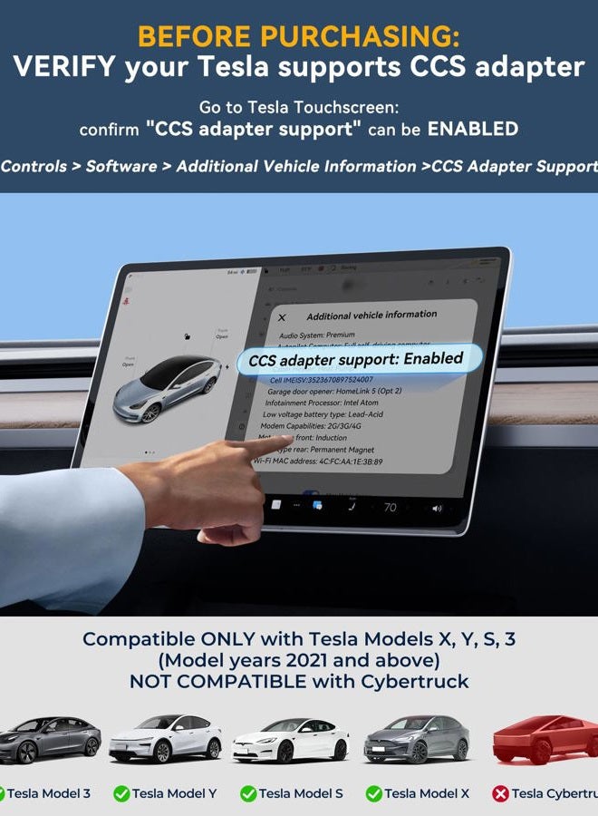 Ecogenix Upgraded 2in1 CCS & J1772 to Tesla Adapter, 250KW SuperFast Charging CCS1 to Tesla Charging Adapter for Level 1 2 3 Charging Station with CCS1 & J1772 Plug, Compatible with Tesla Model Y, 3, S, X - Image 2