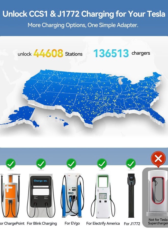 Ecogenix Upgraded 2in1 CCS & J1772 to Tesla Adapter, 250KW SuperFast Charging CCS1 to Tesla Charging Adapter for Level 1 2 3 Charging Station with CCS1 & J1772 Plug, Compatible with Tesla Model Y, 3, S, X - Image 3