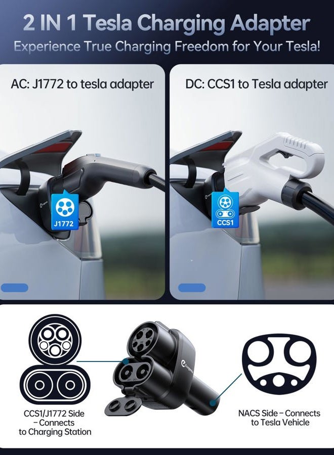 Ecogenix Upgraded 2in1 CCS & J1772 to Tesla Adapter, 250KW SuperFast Charging CCS1 to Tesla Charging Adapter for Level 1 2 3 Charging Station with CCS1 & J1772 Plug, Compatible with Tesla Model Y, 3, S, X - Image 4