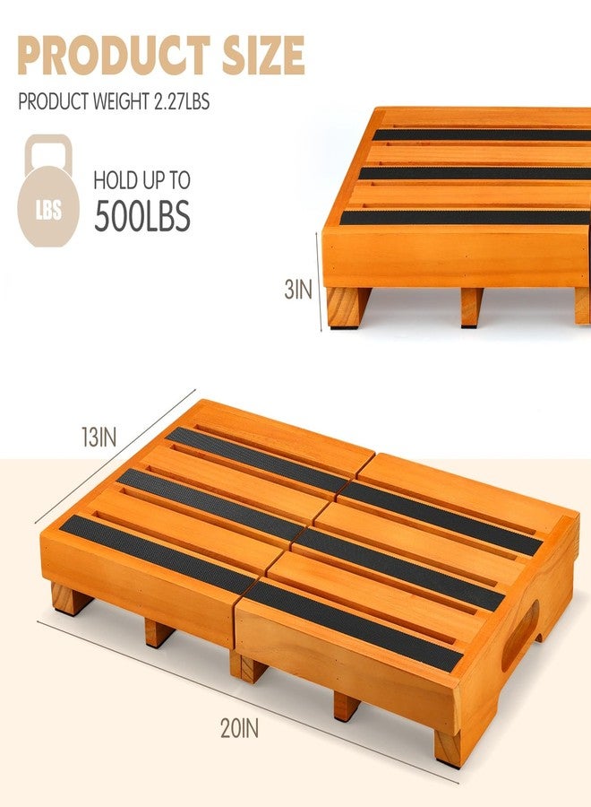 Fiwochic Wooden Step Stool 3 Inch One-Step Non-Slip Outdoor Platform Heavy Duty Portable Half-Step Ideal for Seniors with Knee Issues, Safe Step Stool for Outdoor Bathroom Kitchen Bed(Oak Color) - Image 2