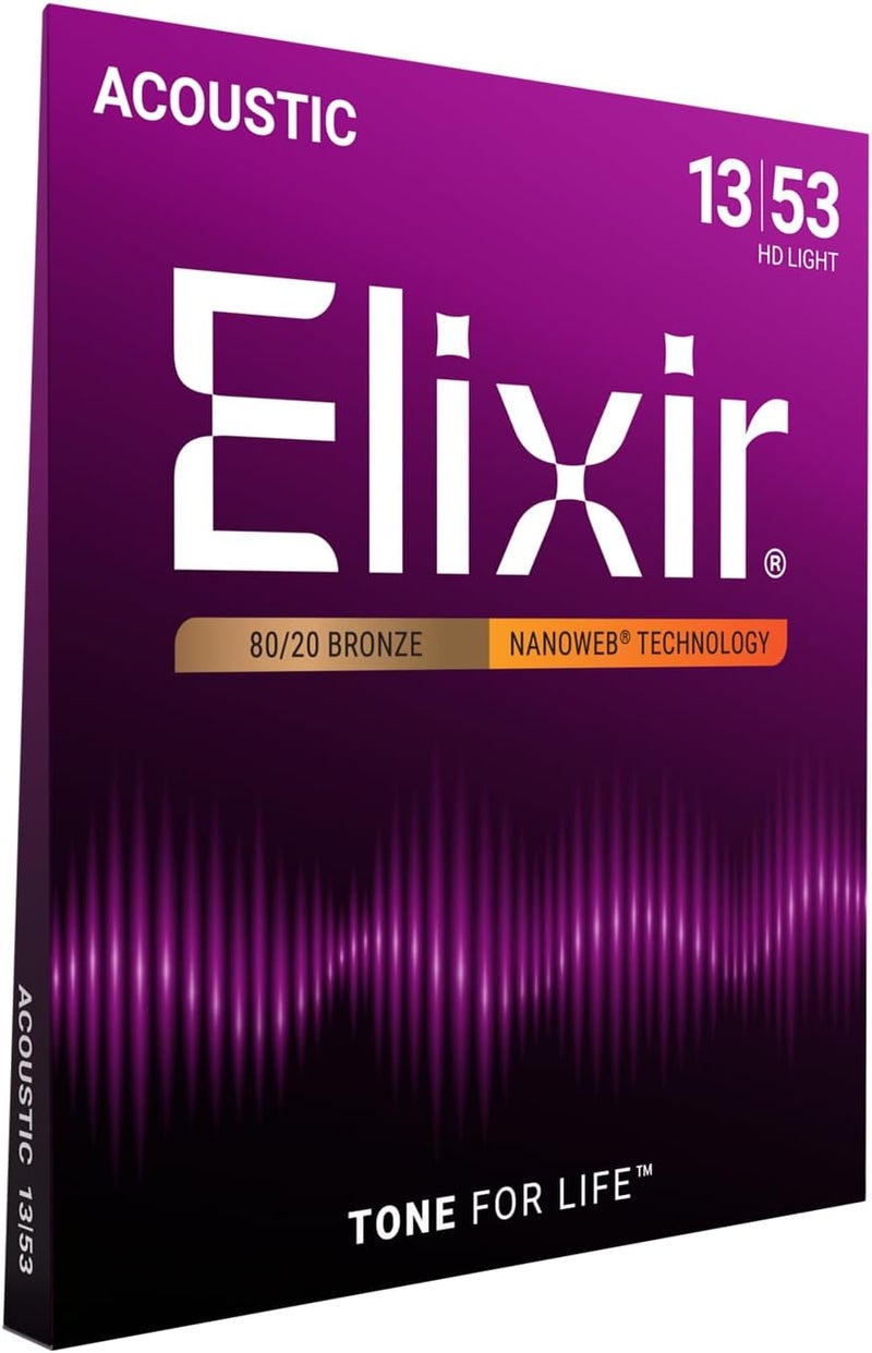 ELIXIR Narrow & wide space compatible Strings 80/20 Bronze AcoUStic Guitar Strings W Nanoweb Coating, Hd Light (.013-.053) Hanging space save - Image 1