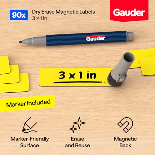 GAUDER Magnetic Dry Erase Labels | 90x Magnetic Labels (3 Inches x 1 Inch) | Dry Erase Magnets for Classroom, Whiteboard and Blackboard - Image 2