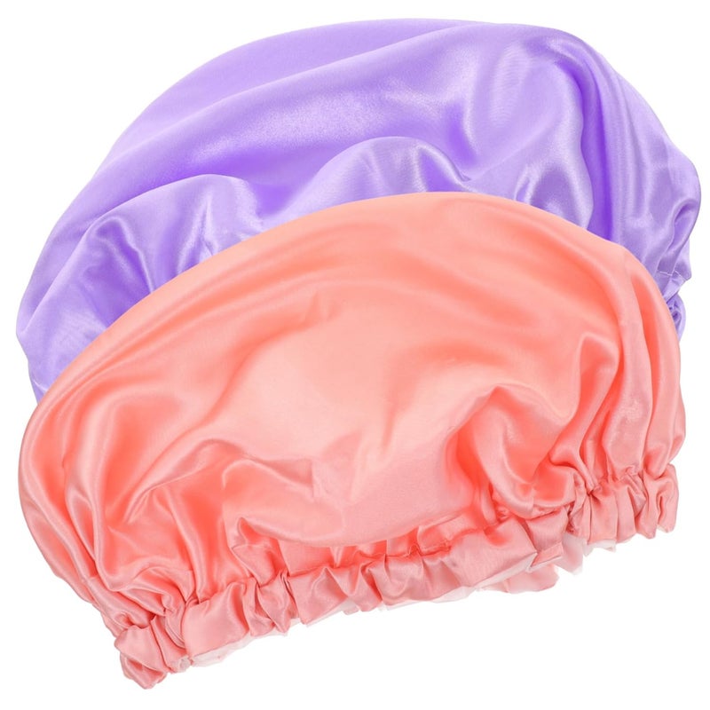 Mikinona 2 Pack Satin Shower Caps for Women Reusable Hair Protection Sleeping Bathing Bonnet - Image 1