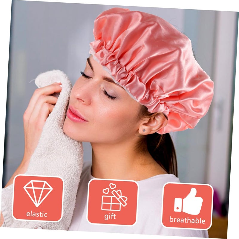 Mikinona 2 Pack Satin Shower Caps for Women Reusable Hair Protection Sleeping Bathing Bonnet - Image 5