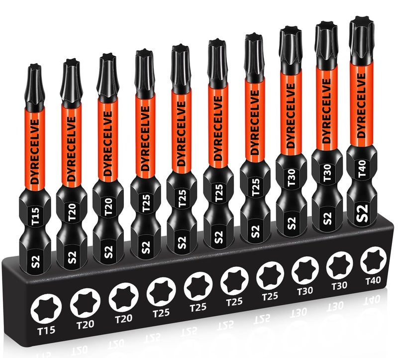 DYRECELVE Impact Torx Bit Set T15 T20 T25 T30 T40, 10-Pack 2 Inch S2 Steel Magnetic Power Bits for Impact Driver, 1/4 Inch Hex Shank Heavy Duty Magnetic Grip (Anti-Slip) - Image 1