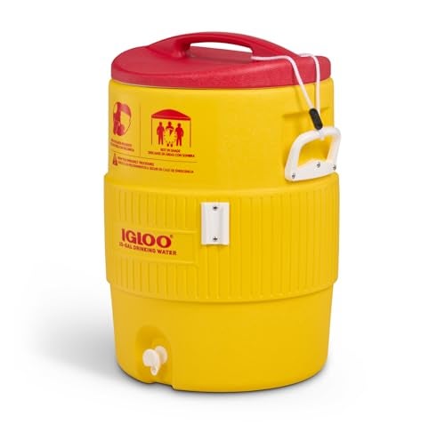 Igloo 10 gallon Industrial Beverage Cooler, Yellow/Red/White - Image 1