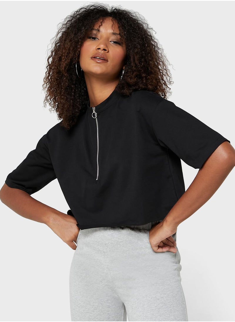 Ginger Basics - Zipper Neck Crop Top - Image 1