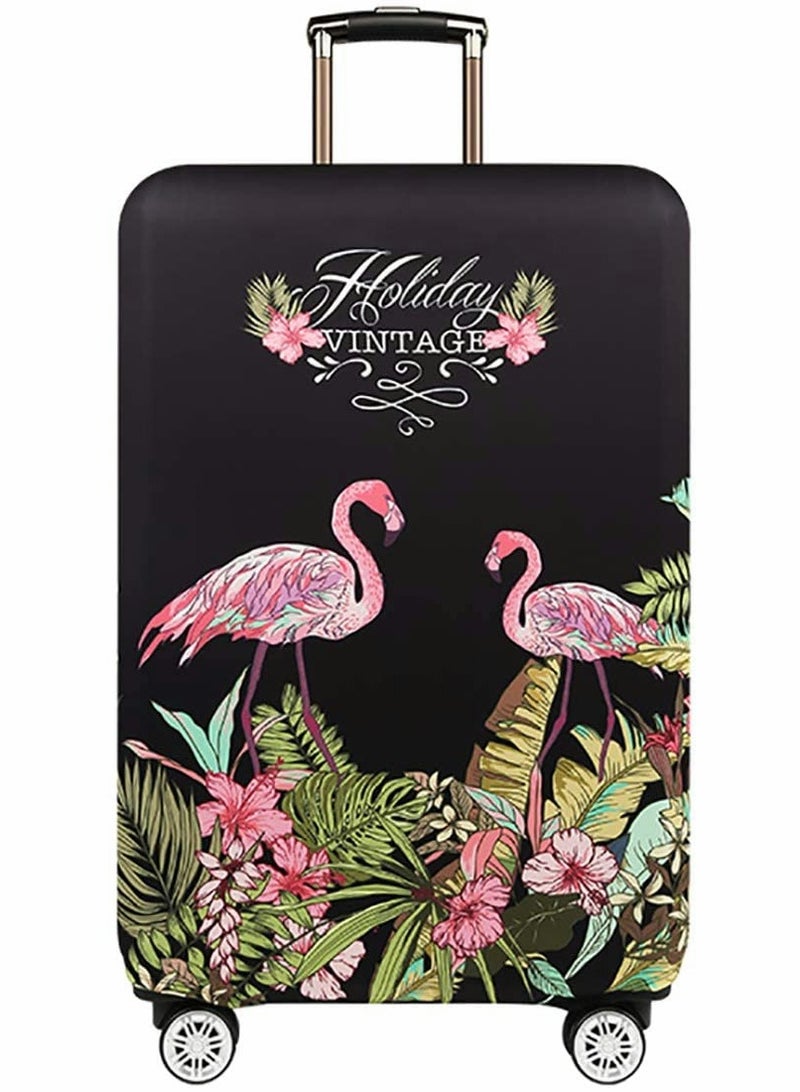 Travel Elastic Spandex Luggage Cover for 25 to 28 Inch Suitcases, Floral Flamingo Design - Image 1