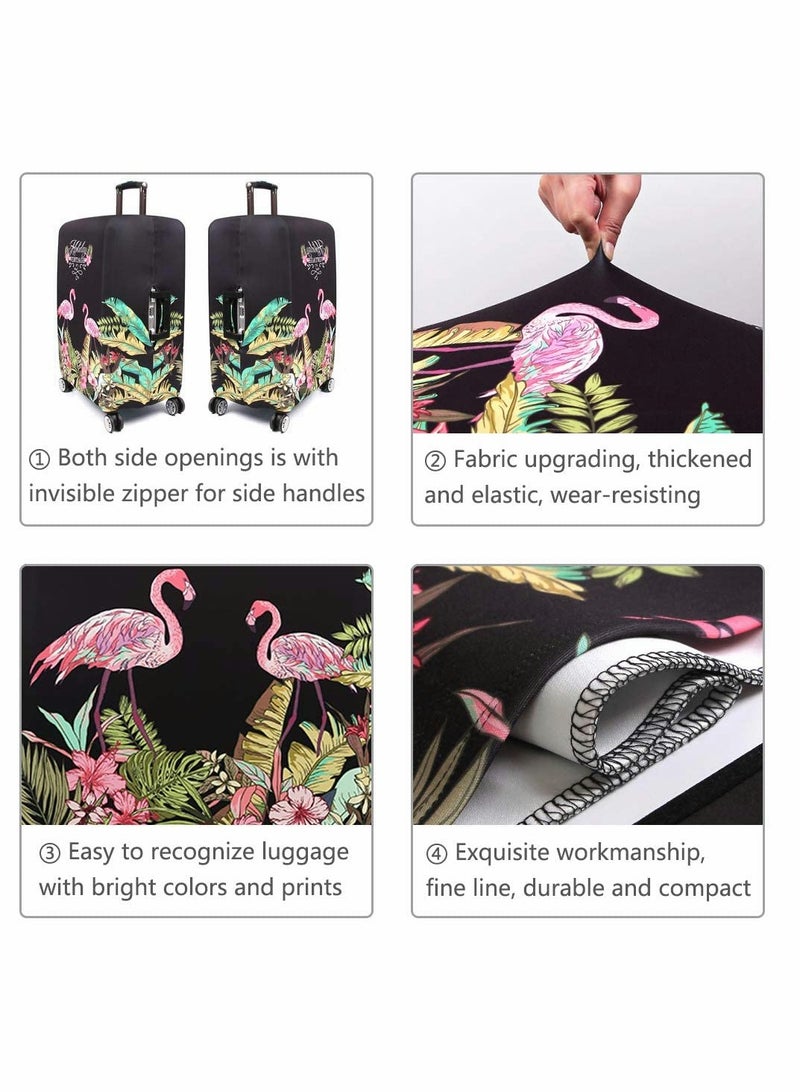 Travel Elastic Spandex Luggage Cover for 25 to 28 Inch Suitcases, Floral Flamingo Design - Image 4