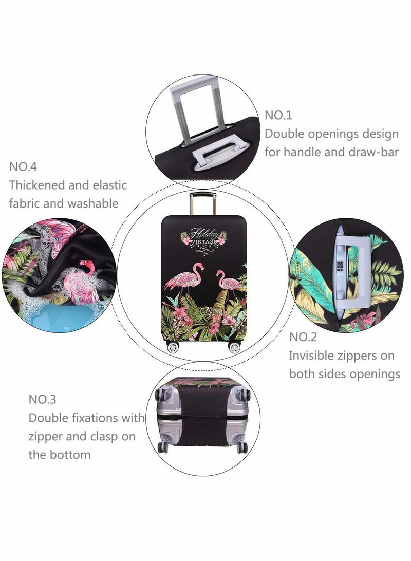 Travel Elastic Spandex Luggage Cover for 25 to 28 Inch Suitcases, Floral Flamingo Design - Image 3