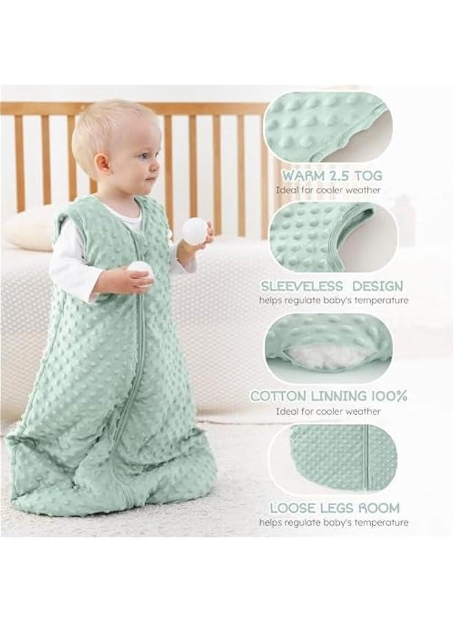 MIXDE Fleece Baby Sleep Sack 18-24 Months with Plush Dots, Winter Baby Wearable Blanket for Infant Toddler Sleeping Sack 2-Way Zipper Warm Sleepsack, Green  - Image 2