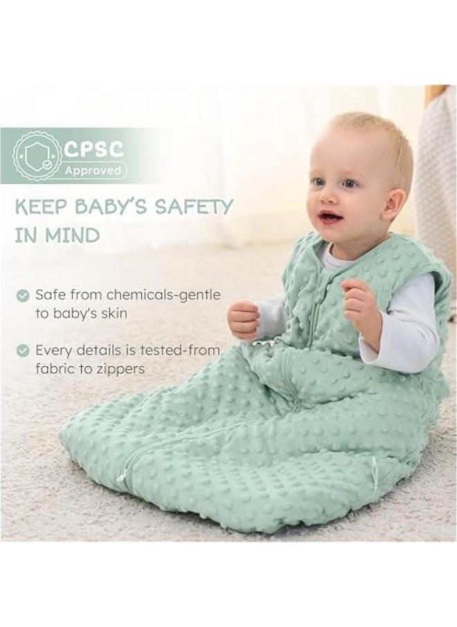 MIXDE Fleece Baby Sleep Sack 18-24 Months with Plush Dots, Winter Baby Wearable Blanket for Infant Toddler Sleeping Sack 2-Way Zipper Warm Sleepsack, Green  - Image 3