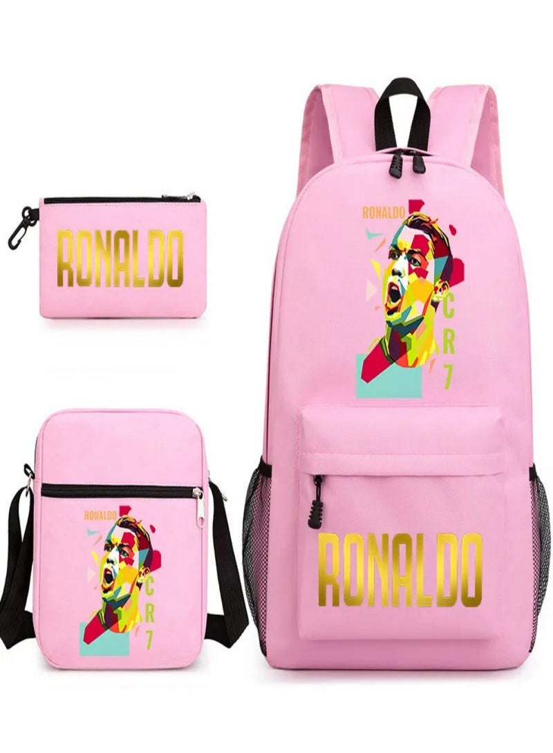 C Ronaldo Children Backpack Schoolbag Teen Student School Book bag with Lunch Box Pen Case 3 in 1 for Kids