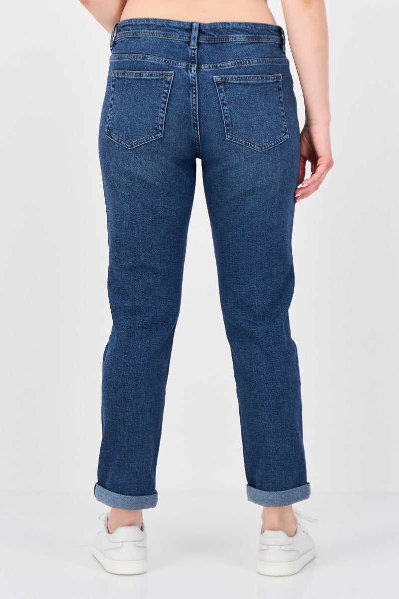 promod Women Regular Fit Solid Denim, Navy - Image 2