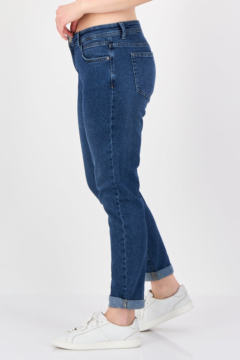 promod Women Regular Fit Solid Denim, Navy - Image 4