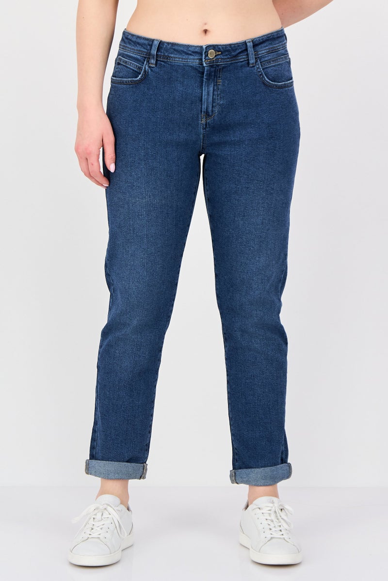 promod Women Regular Fit Solid Denim, Navy - Image 1