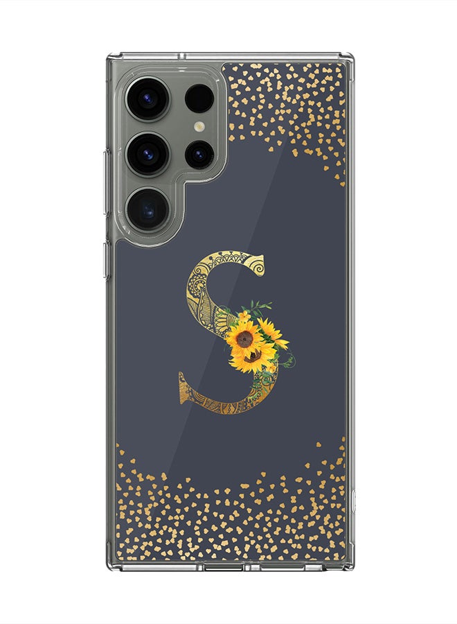 Stylizedd Classic Clear Case for Samsung Galaxy S24 Ultra , Hybrid Soft Transparent Cover Custom Monogram Initial Letter Floral Pattern Alphabet - S (Grey) - Image 1