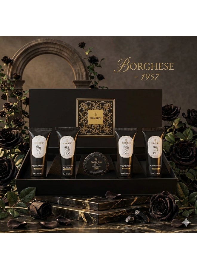 Borghese Roma 1957 Italian Spa Luxury Body & Hair Care Gift Set | Black Rose Fragrance Travel Kit for Bath & Skin (5 Pcs)