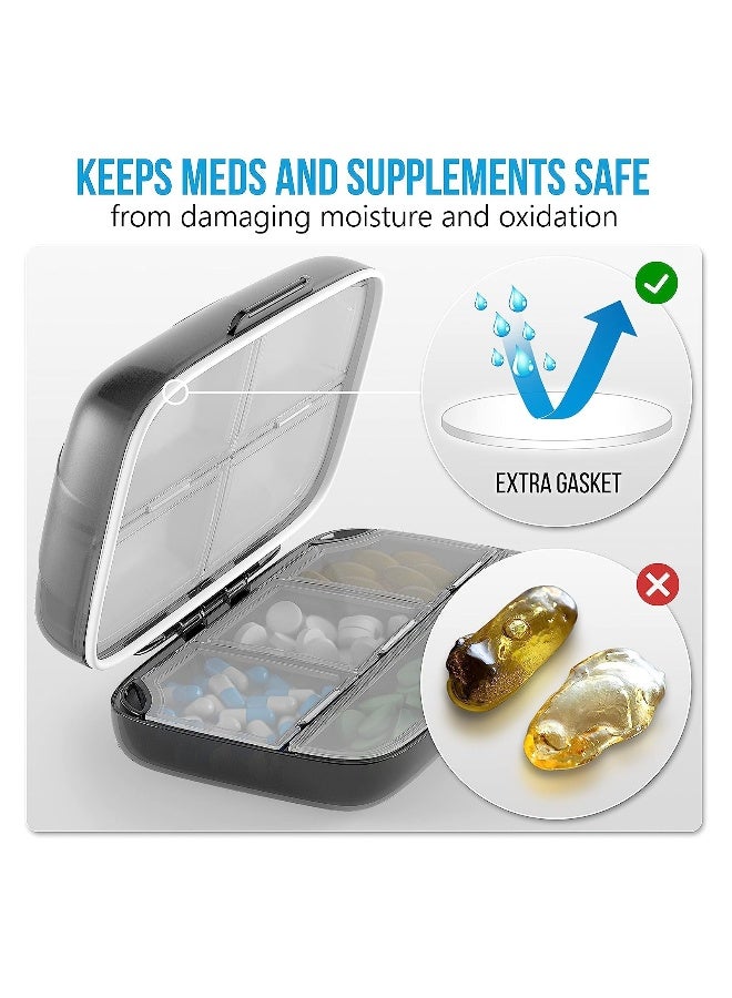 Pill Organiser Airtight Pill Box Large Pill Dispenser Home Travel Supplement Holder Portable Vitamin Sorter  - Image 2