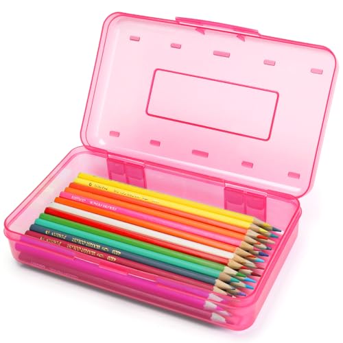 Nuozme Plastic Translucent Pencil Box,Pencil Cases with Snap-Tight Lid for Pens, Pencils, School Supplies,Office Supplies, 1 Pack, Standard Size - Image 1