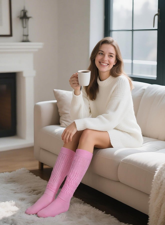 Auranso Slouch Socks Women Cotton Scrunch Knee High Long Knit Boot Socks Pink - Image 4