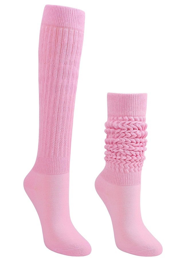 Auranso Slouch Socks Women Cotton Scrunch Knee High Long Knit Boot Socks Pink - Image 1