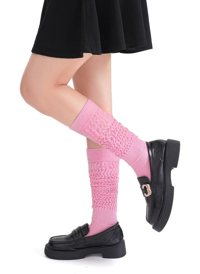 Auranso Slouch Socks Women Cotton Scrunch Knee High Long Knit Boot Socks Pink - Image 2